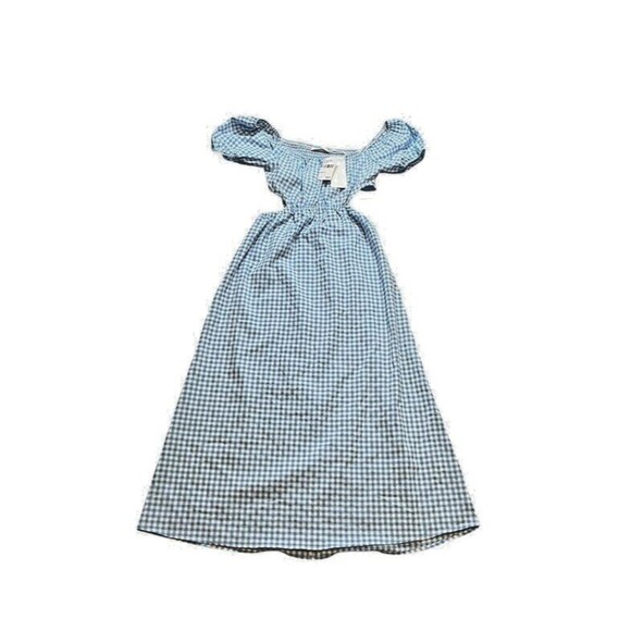 Lush Blue White Cut Out Gingham Dress Size Small - Dorothy - Off The Shoulder - Picture 1 of 8